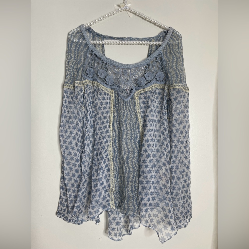 Rare Vintage Free People Sheer Cutwork Lace Appliqué Swingy Blouse Top S